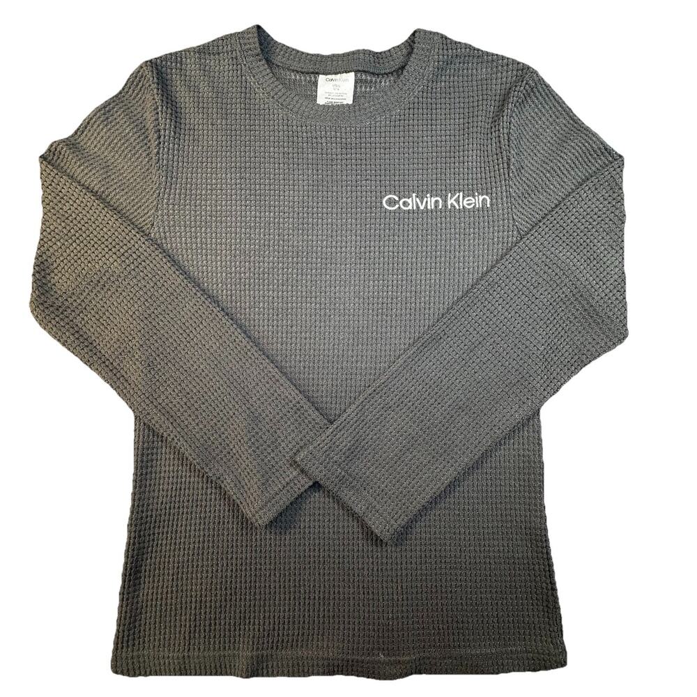 Calvin Klein Waffle Knit Thermal Shirt Youth L 12-14 Gray -394
